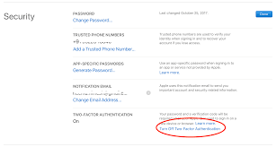 Disable Two-Factor Authentication on Apple ID
