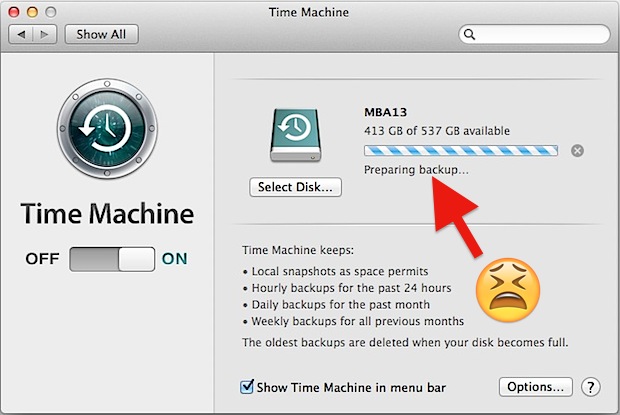 Time Machine Stuck On Preparing Backup in Mac